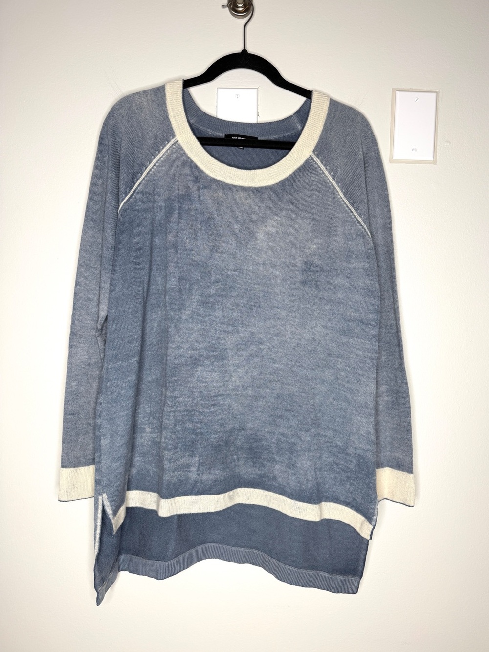 525 America 100% Cashmere Sweater High Low Distressed Look In Blue Size M